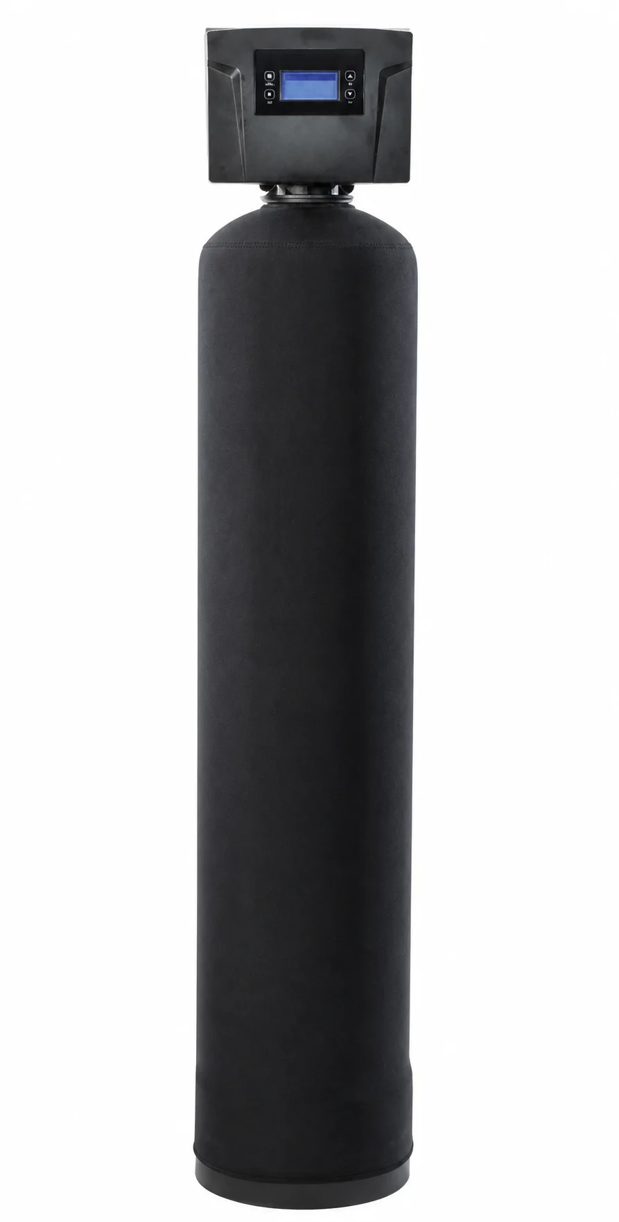 Unbranded whole-home catalytic carbon filter with protective tank jacket and digital valve
